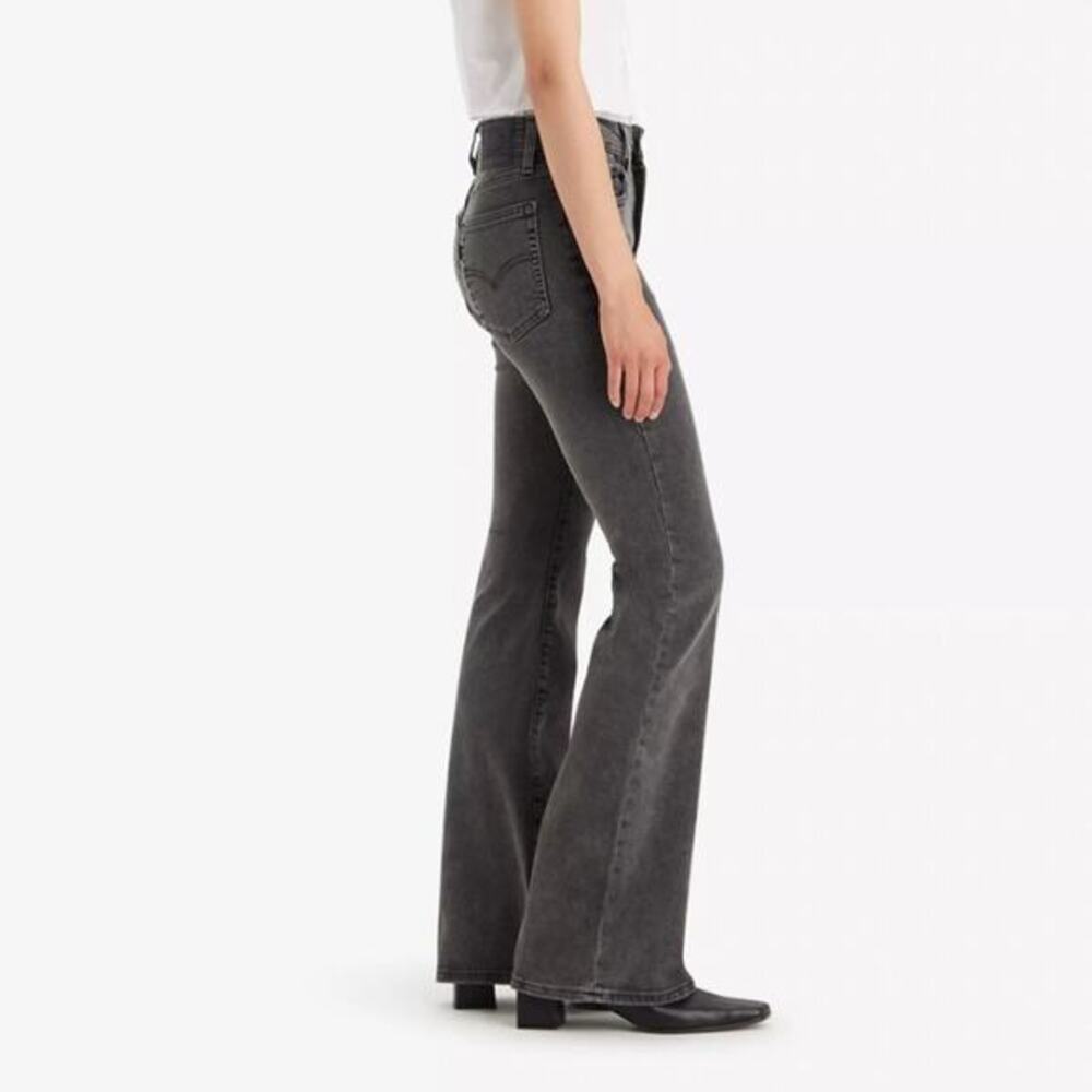 NEW LEVI’S HIGH RISE FLARE GREY BLACK STRETCH DENIM JEANS SZ 33x34